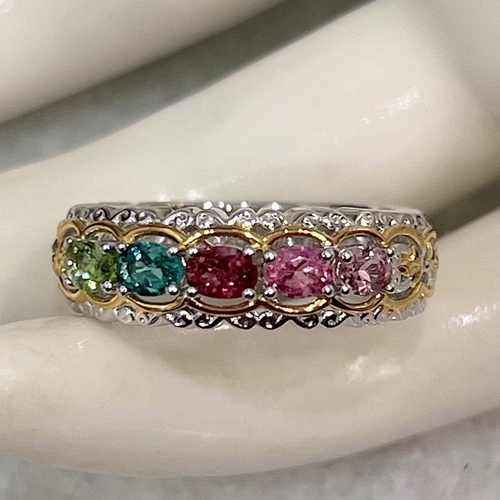 LIMITED EDITION NUMBERED Sterling Silver Multi Tourmaline Gemstone Band Ring